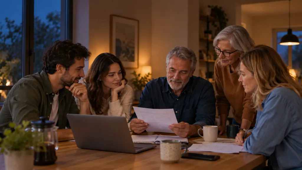 Friends looking over their shared finances around the kitchen table