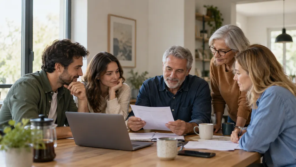 Friends looking over their shared finances around the kitchen table