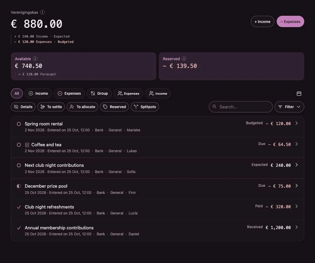 Penny Monet app with fictional example data