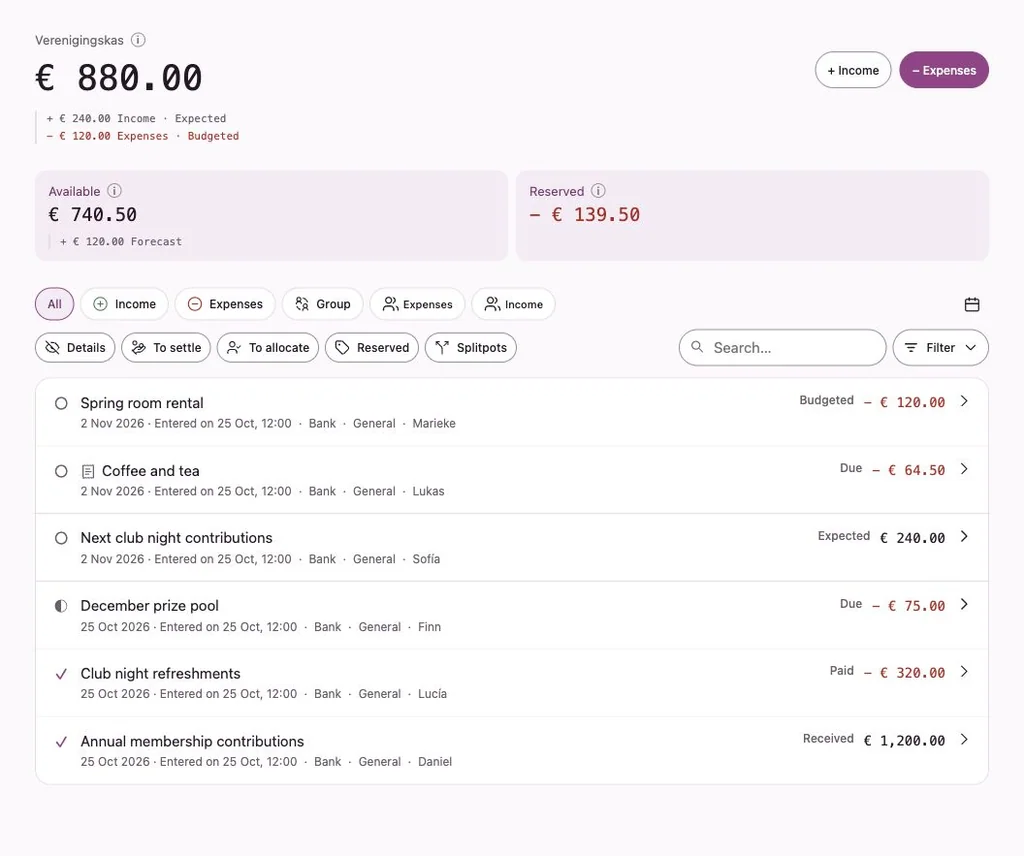 Penny Monet app with fictional example data