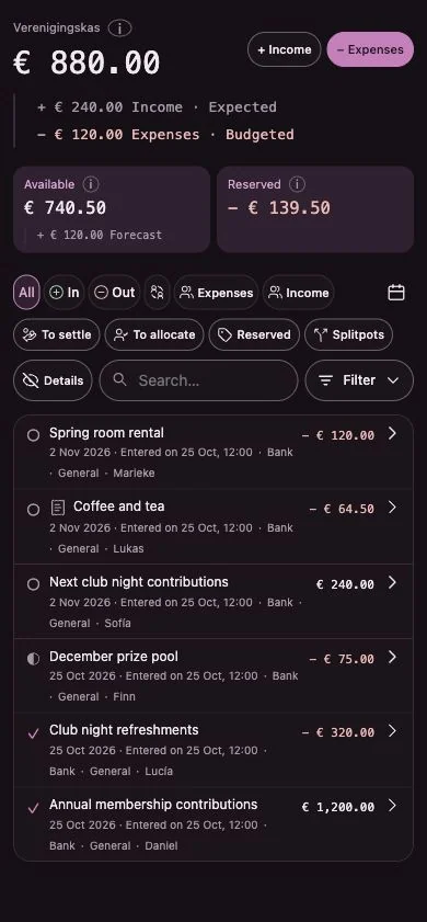 Penny Monet app with fictional example data