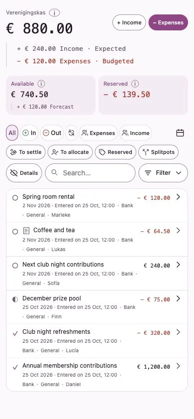 Penny Monet app with fictional example data