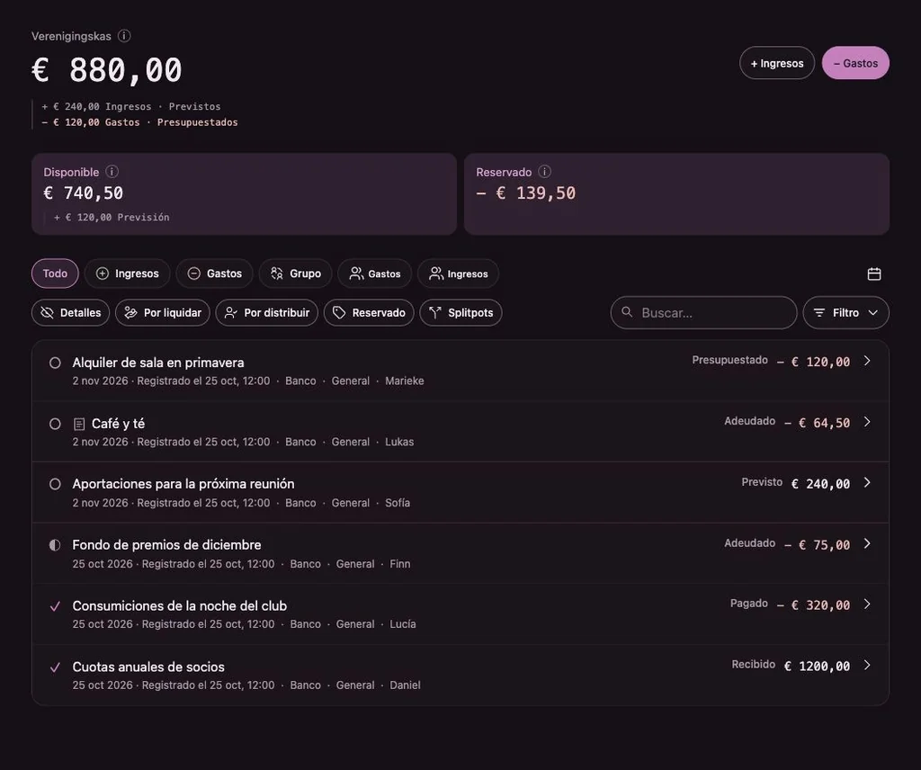 Interfaz de Penny Monet con datos ficticios de ejemplo