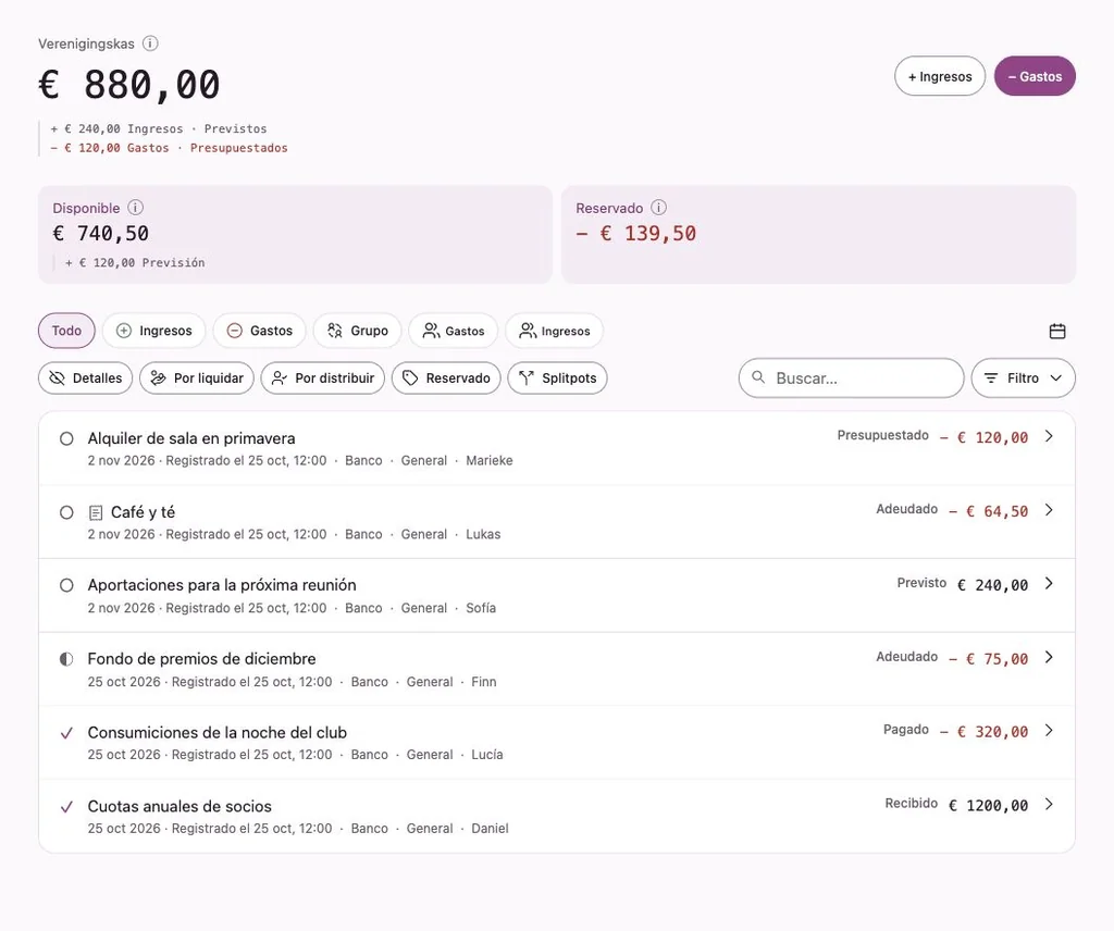 Interfaz de Penny Monet con datos ficticios de ejemplo