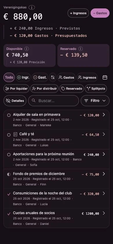 Interfaz de Penny Monet con datos ficticios de ejemplo