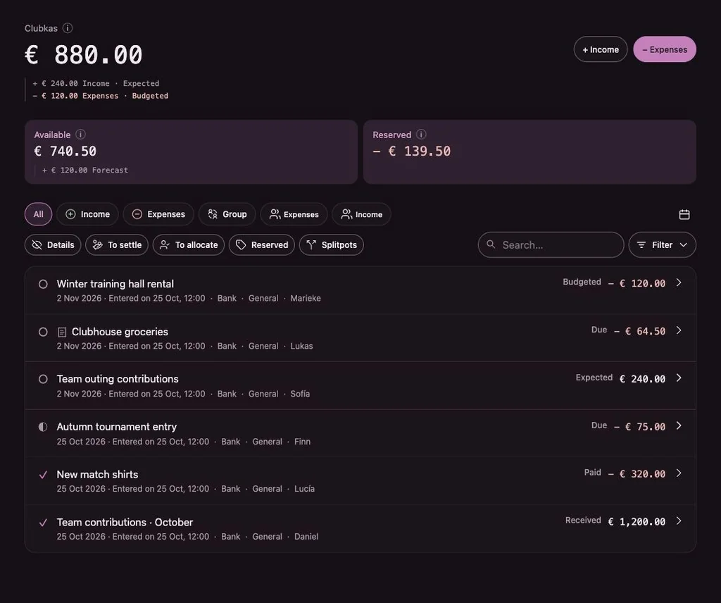 Penny Monet app with fictional example data