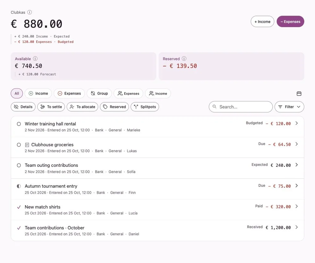 Penny Monet app with fictional example data