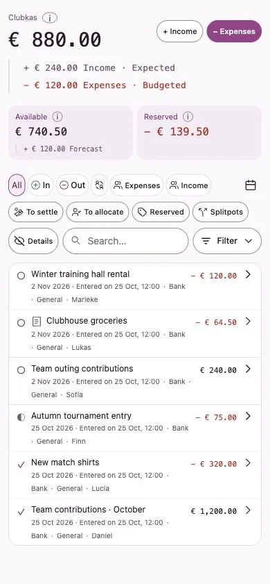 Penny Monet app with fictional example data