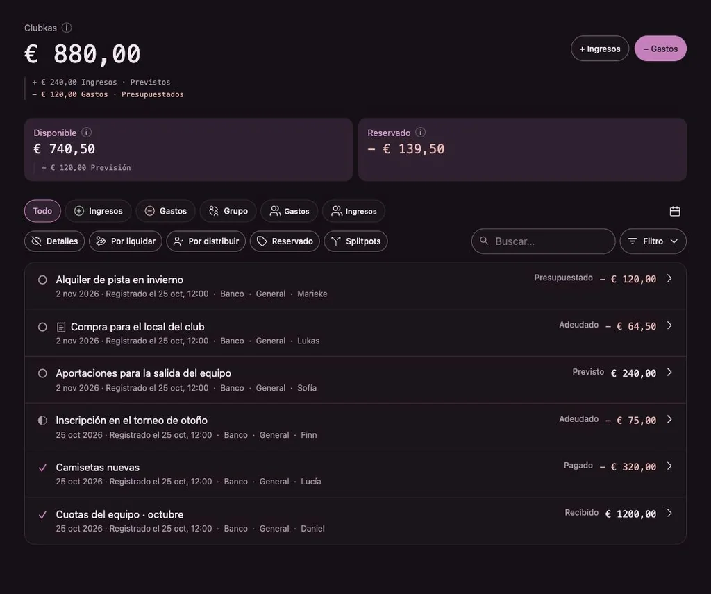 Interfaz de Penny Monet con datos ficticios de ejemplo