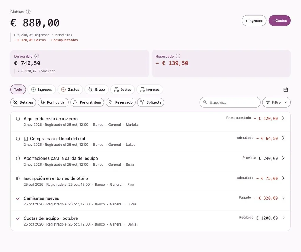 Interfaz de Penny Monet con datos ficticios de ejemplo