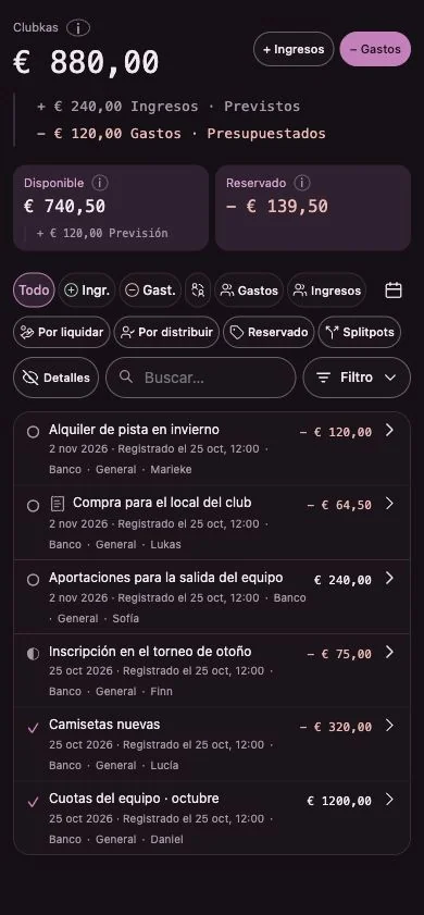 Interfaz de Penny Monet con datos ficticios de ejemplo