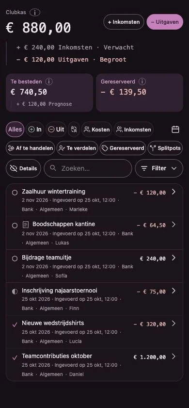 Penny Monet-app met fictieve voorbeeldgegevens