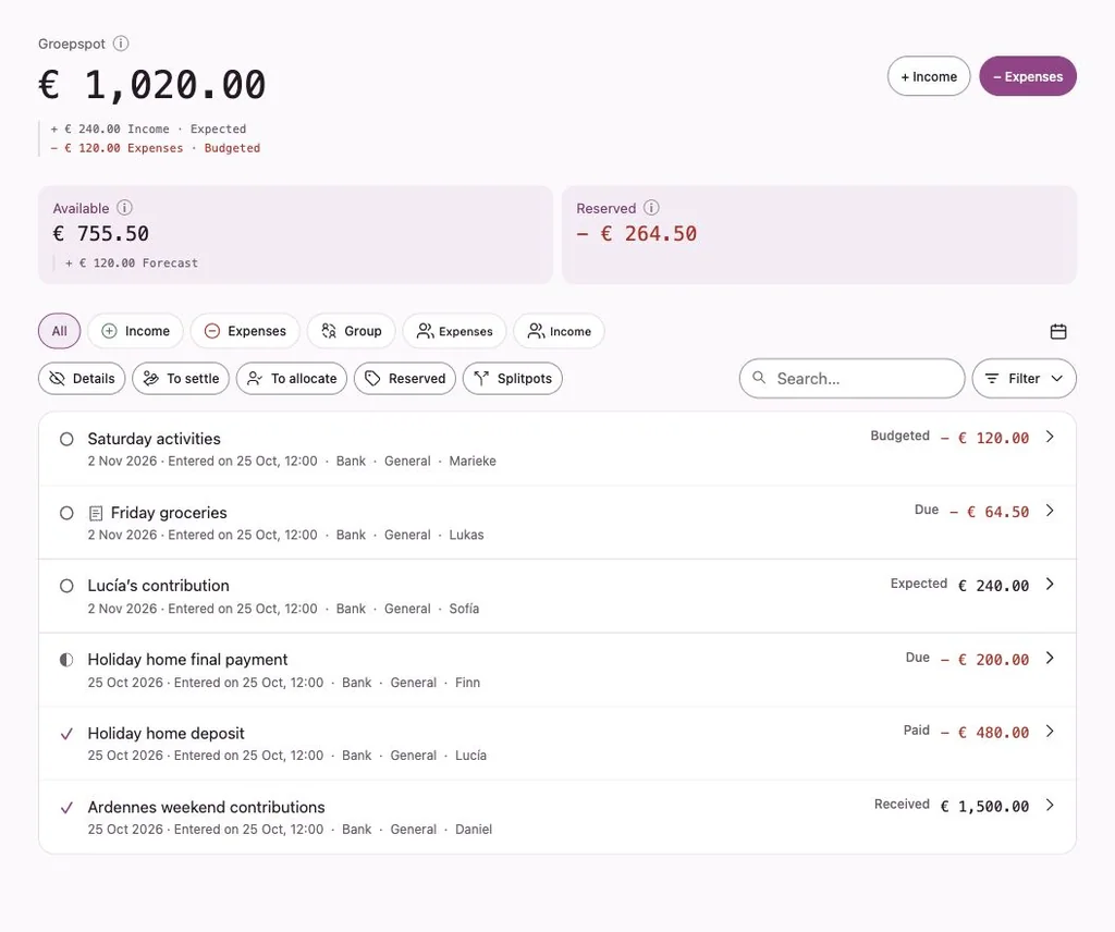 Penny Monet app with fictional example data