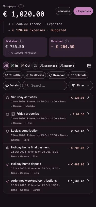 Penny Monet app with fictional example data