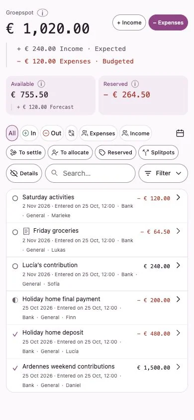 Penny Monet app with fictional example data
