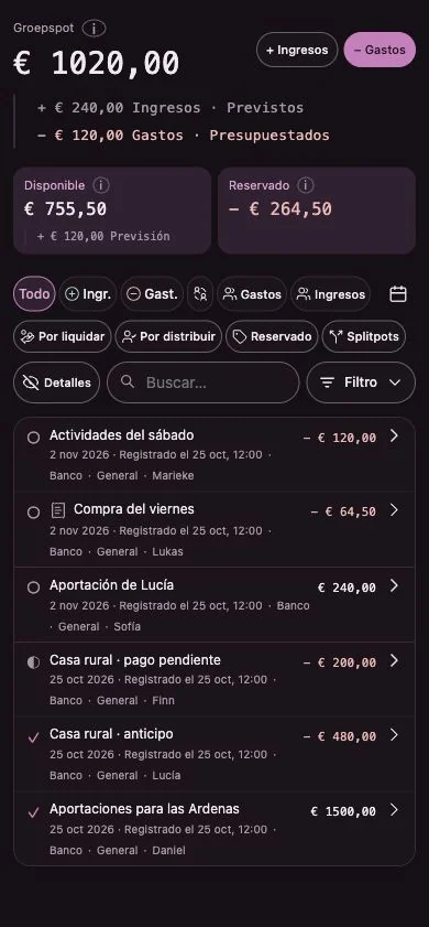 Interfaz de Penny Monet con datos ficticios de ejemplo