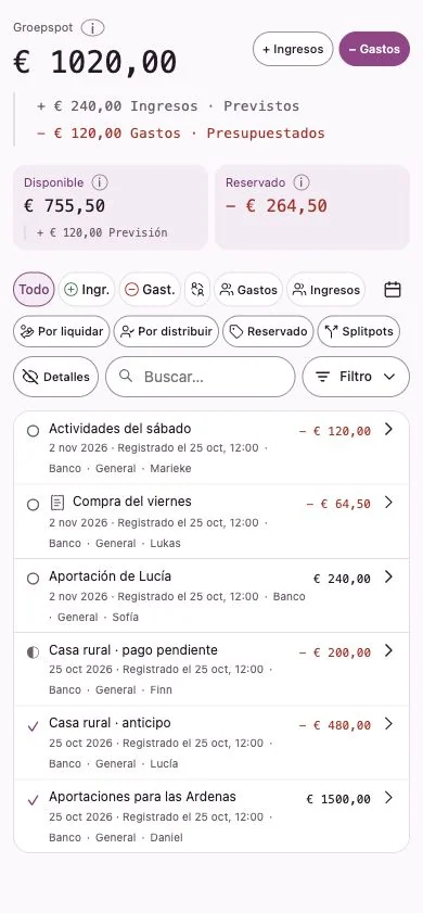 Interfaz de Penny Monet con datos ficticios de ejemplo