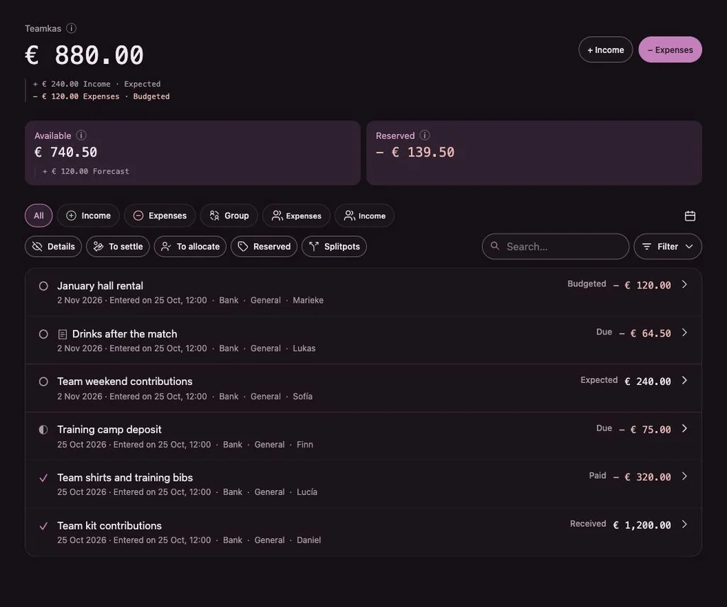 Penny Monet app with fictional example data