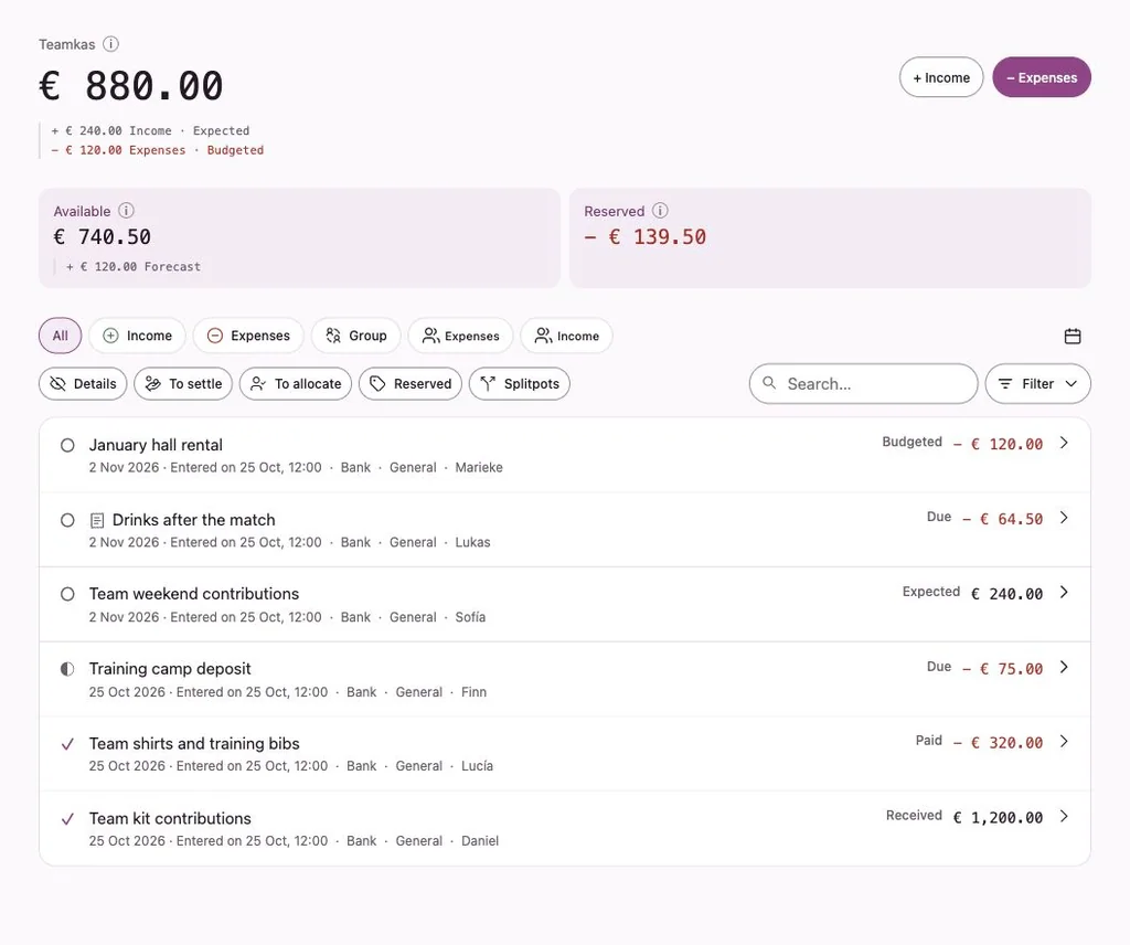 Penny Monet app with fictional example data
