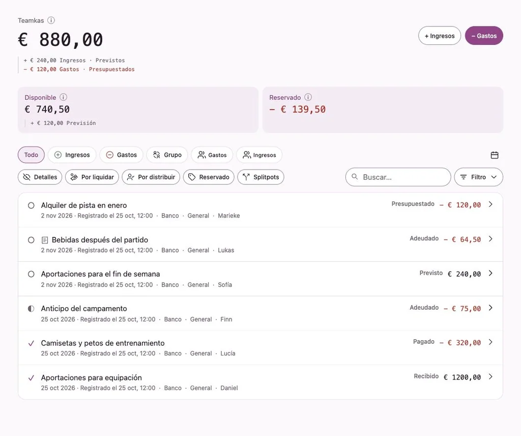 Interfaz de Penny Monet con datos ficticios de ejemplo