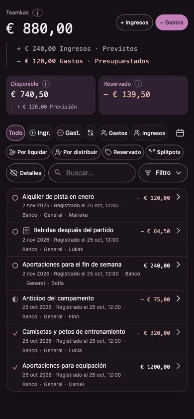 Interfaz de Penny Monet con datos ficticios de ejemplo