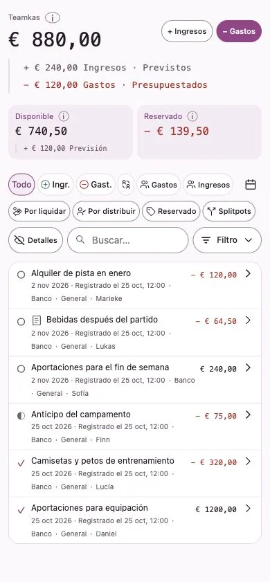 Interfaz de Penny Monet con datos ficticios de ejemplo