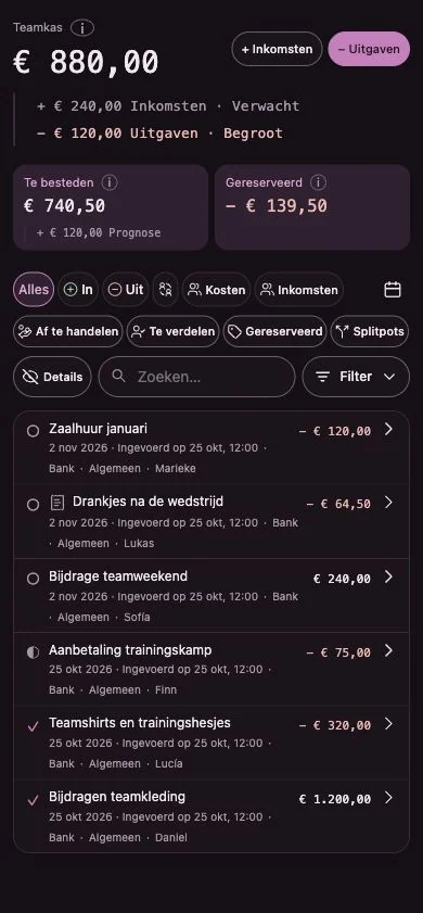 Penny Monet-app met fictieve voorbeeldgegevens