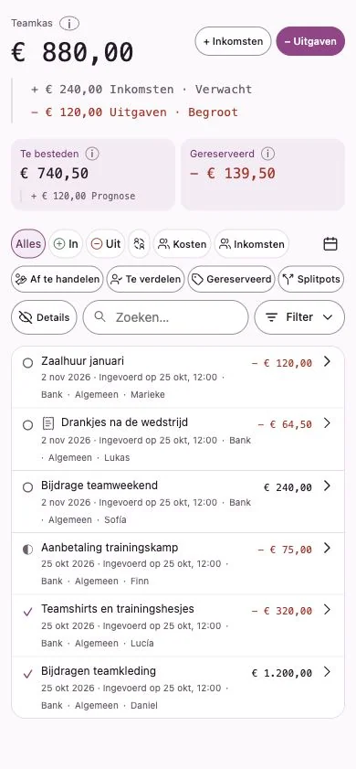 Penny Monet-app met fictieve voorbeeldgegevens