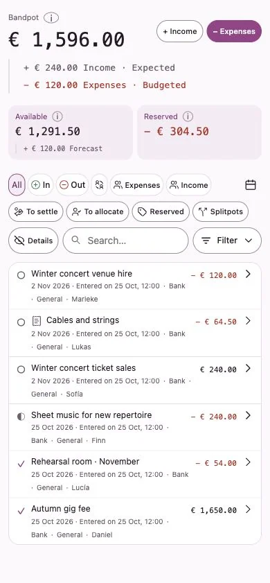 Penny Monet app with fictional example data