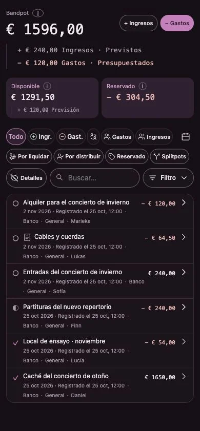 Interfaz de Penny Monet con datos ficticios de ejemplo
