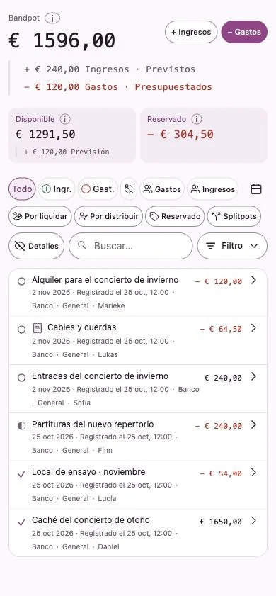 Interfaz de Penny Monet con datos ficticios de ejemplo