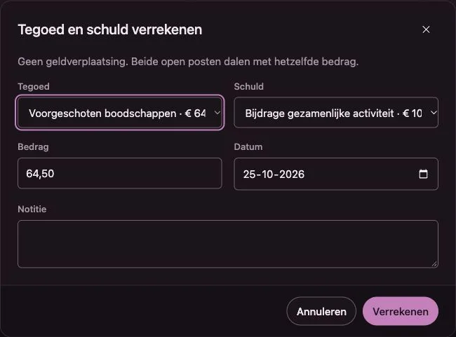 Penny Monet-app met fictieve voorbeeldgegevens