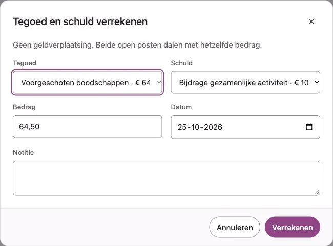 Penny Monet-app met fictieve voorbeeldgegevens