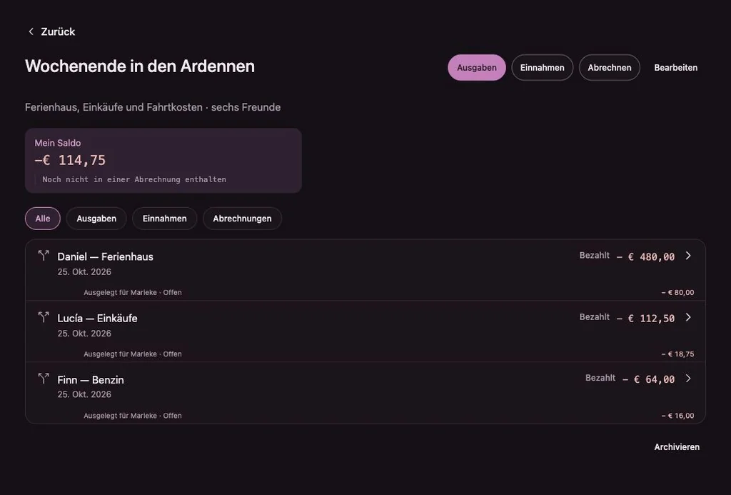 Penny-Monet-Oberfläche mit erfundenen Beispieldaten