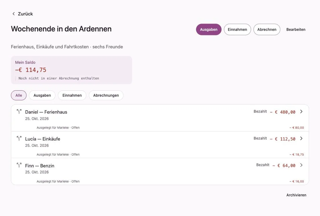 Penny-Monet-Oberfläche mit erfundenen Beispieldaten
